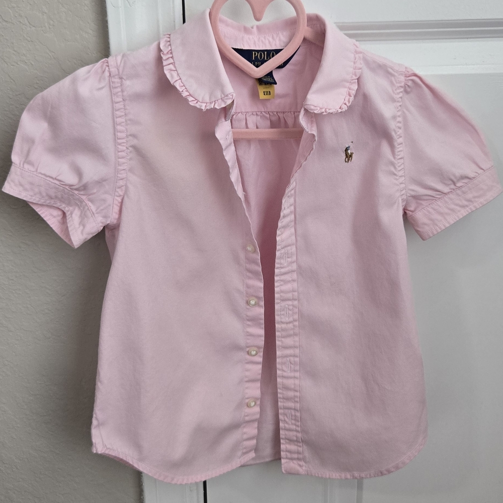 Polo by Ralph Lauren Light Pink Ruffle-Collar Button-Down Shirt - Picture 2 of 6